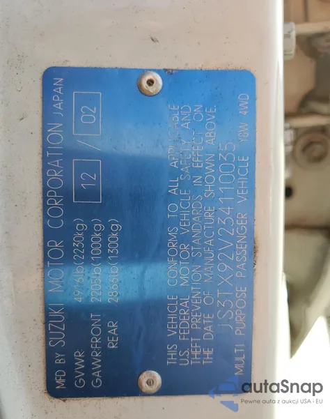 2003 Suzuki Xl7 Plus из США, поврежденный, VIN JS3TX92V234110035